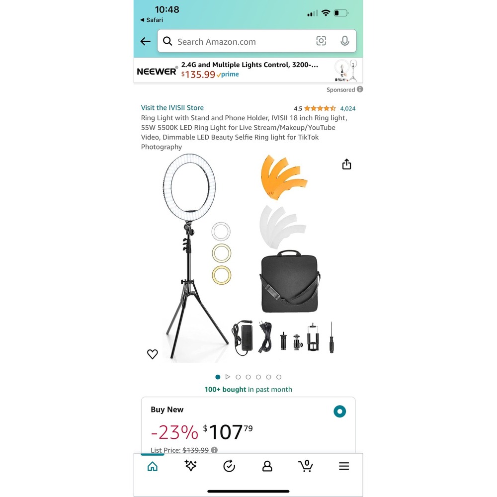 IVISII 18 inch LED Ring Light with Stand and Phone Holder 55W 5500K Dimmable